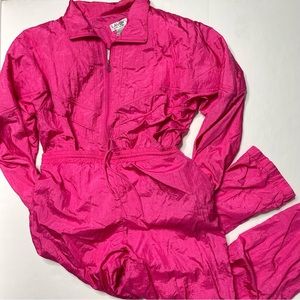 VINTAGE 90s Hot Pink Tracksuit Winter Gym Barbie Costume Windbreaker Jacket Pant